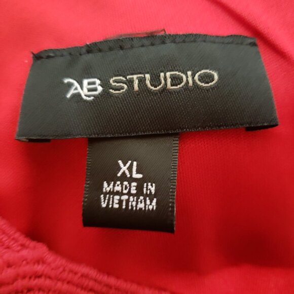 AB Studio XL Top Blouse Red Crochet Lace Neck Long Sleeve Pullover Chiffon - Picture 5 of 6